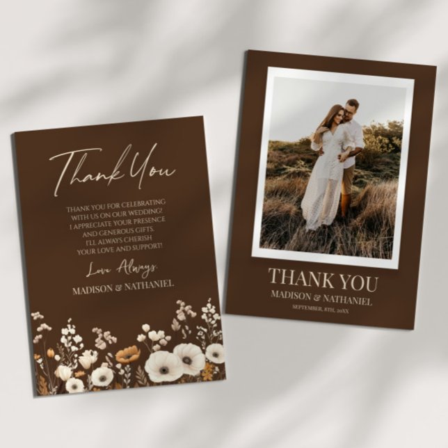 Boho Wildflower Wild Flowers Floral Custom Photo Thank You Card (Creator Uploaded)