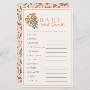 Boho Wildflower Word Scramble Baby Shower Game