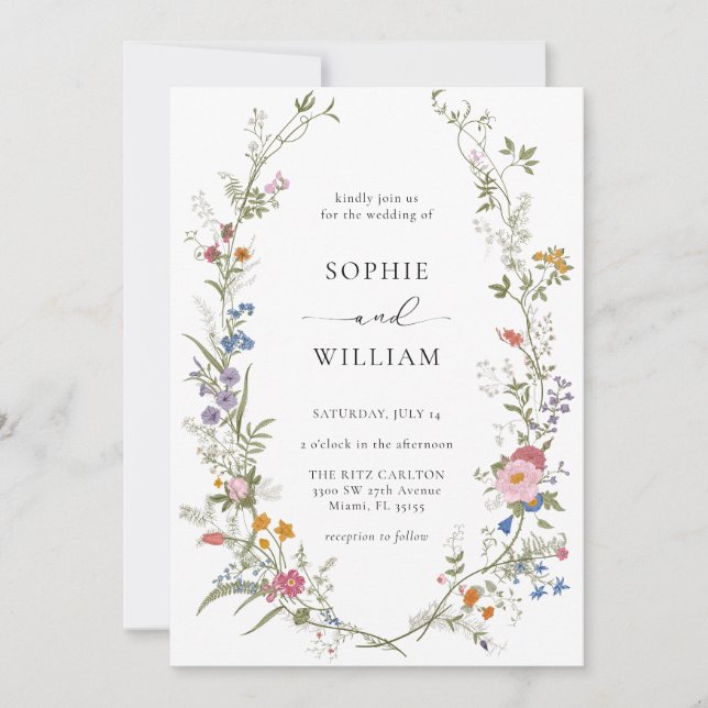 Boho Wildflower Wreath Wedding Invitation  (Front)