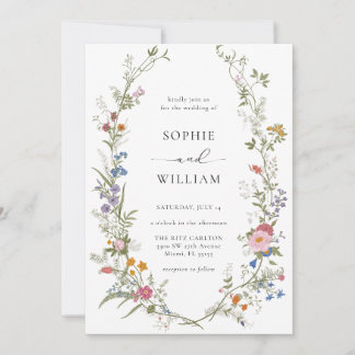 Boho Wildflower Wreath Wedding Invitation 