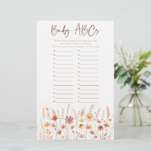 Boho Wildflowers ABC Baby Shower Game