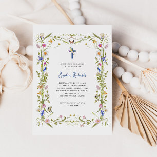 Boho Wildflowers and Butterflies   Baptism Invitation