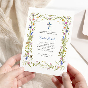 Boho Wildflowers and Butterflies   First Communion Invitation