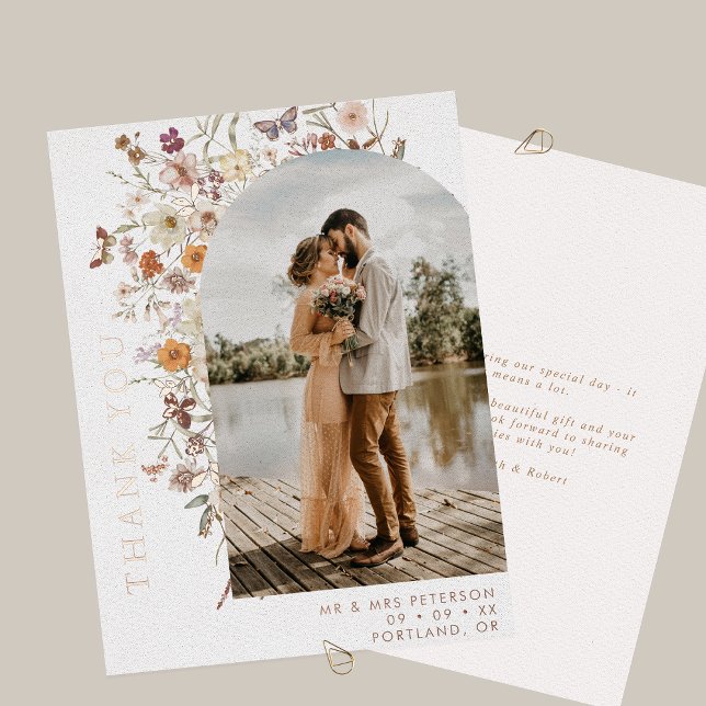 Boho Wildflowers Arch Photo Fall Wedding Thank You (Creator Uploaded)