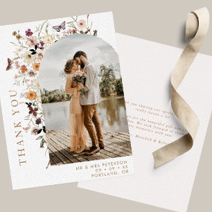 Boho Wildflowers Arch Photo Fall Wedding Thank You Card
