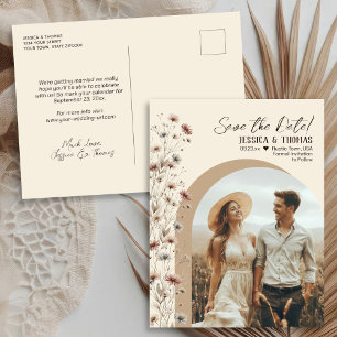 Boho Wildflowers Arch Photo Wedding Save the Date Announcement Postcard