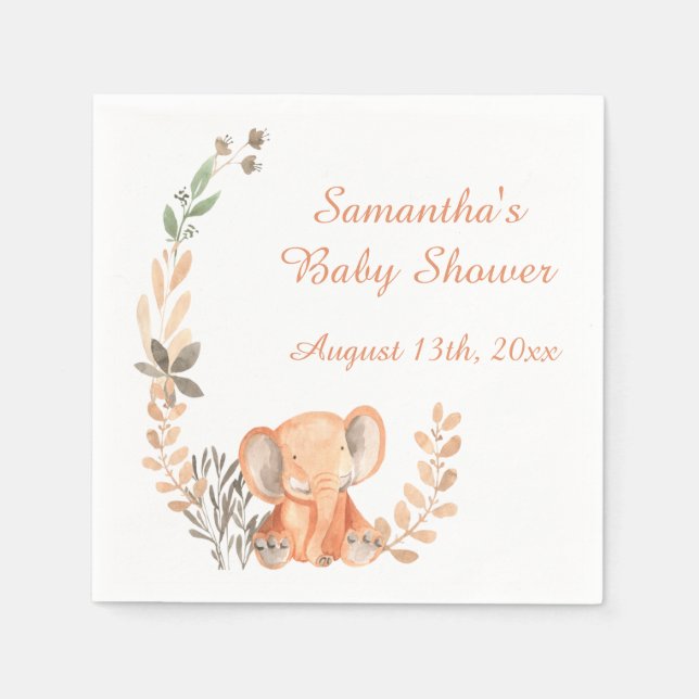 Boho Wildflowers Baby Elephant Baby Shower Napkin (Front)