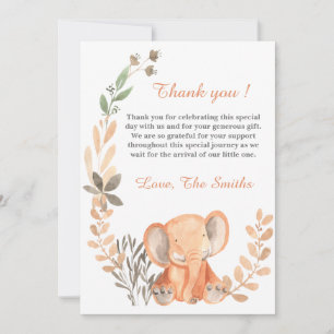 Boho Wildflowers Baby Elephant Thank you card