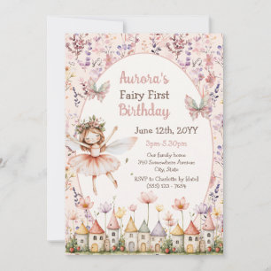 Boho Wildflowers baby girl Fairy First birthday Invitation