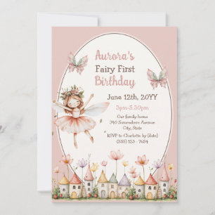 Boho Wildflowers baby girl Fairy First birthday Invitation