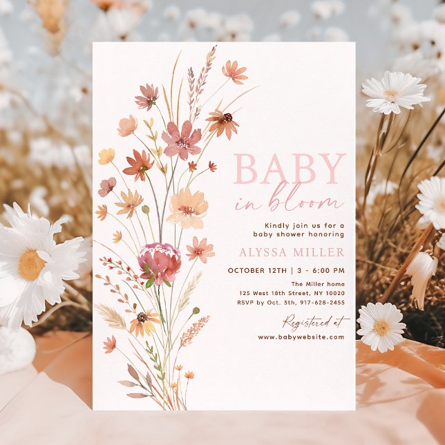 Boho Wildflowers Baby in Bloom Baby Shower Invitation (Creator Uploaded)