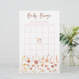 Boho Wildflowers Baby Shower Bingo Game