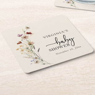 Boho Wildflowers Baby Shower Coasters