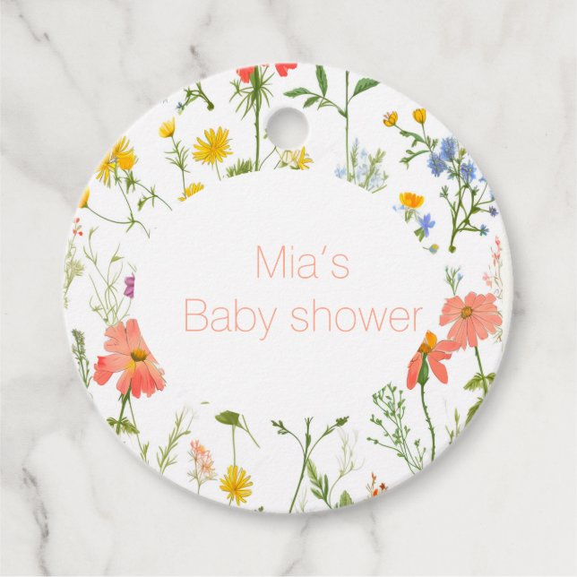 boho wildflowers baby shower  favour tags (Front)