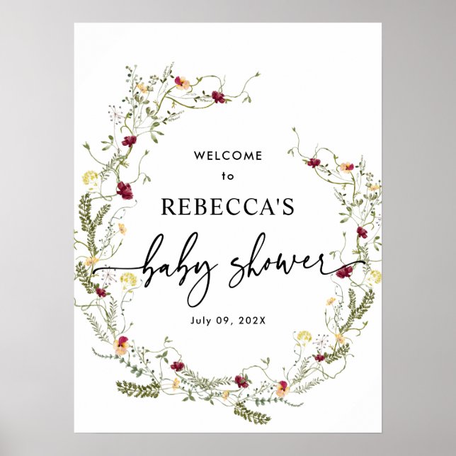 Boho Wildflowers Baby Shower Welcome Sign Poster (Front)