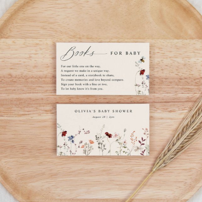Boho Wildflowers Bees Baby Shower Book Request Enclosure Card (Book Request Cards for Baby Shower - Boho Wildflowers and Bees)