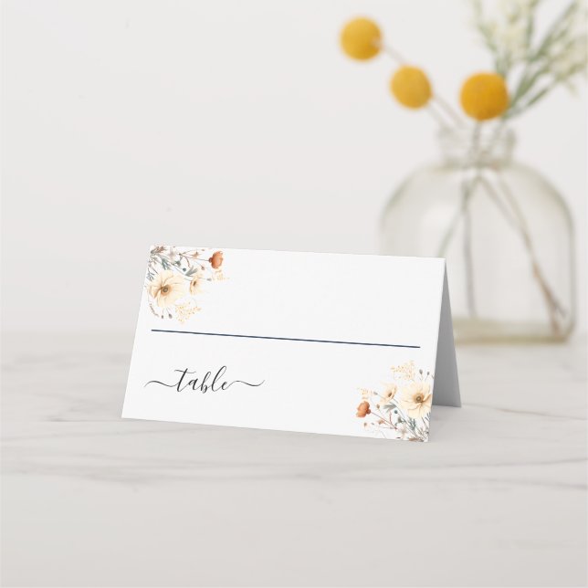 Boho Wildflowers Beige Terracotta Wedding Place Card (Front)
