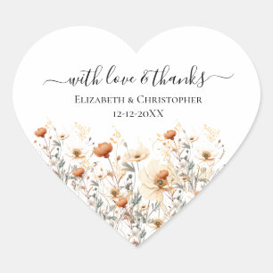 Boho Wildflowers Beige Wedding Favour Stickers