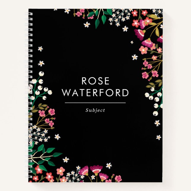 Boho Wildflowers - Black - Name Notebook (Front)
