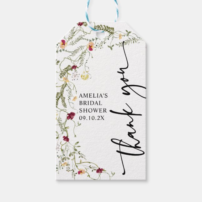 Boho Wildflowers Bridal Shower Thank You Gift Tag (Front)