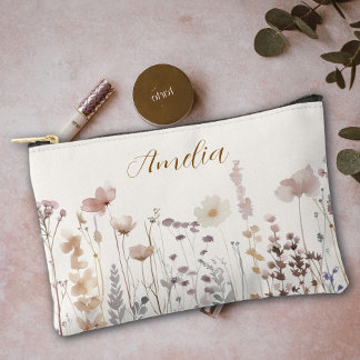 Boho Wildflowers Bridesmaid Makeup Cosmetic Accessory Pouch