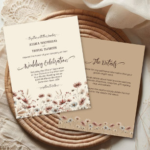 Boho Wildflowers BUDGET Wedding Invite w/ Details