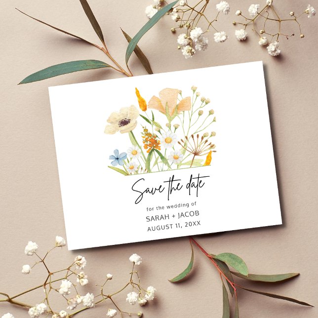 Boho Wildflowers Budget Wedding Save the Date Announcement Postcard (Boho Wildflowers Budget Wedding Save the Date)
