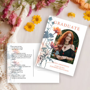 Boho Wildflowers Bunch Photo Modern Arch Graduate  Postcard