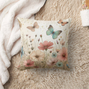 Boho Wildflowers & butterflies  Cushion