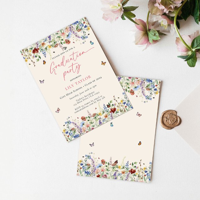Boho Wildflowers & Butterflies Graduation Party Invitation (Creator Uploaded)