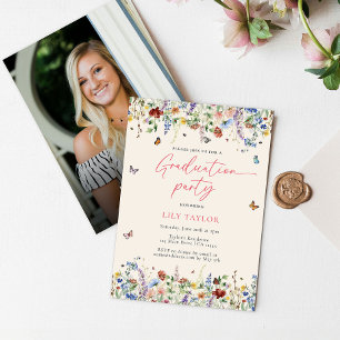 Boho Wildflowers & Butterflies Photo Graduation Invitation