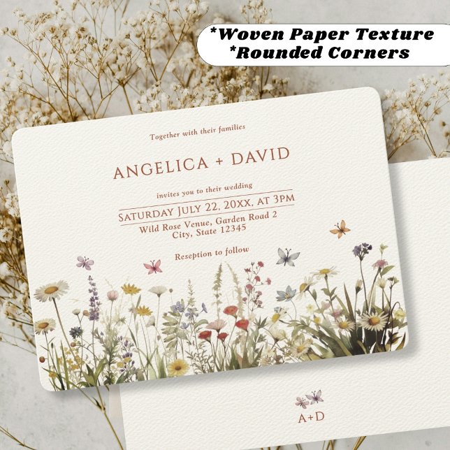 Boho Wildflowers Butterflies Wedding Invitation (Creator Uploaded)