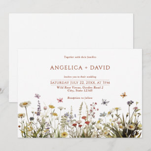 Boho Wildflowers Butterflies Wedding Invitation