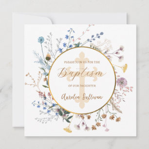Boho wildflowers Circle Baptism Invitation