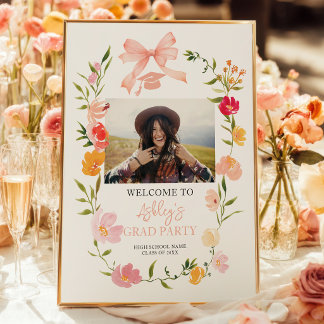 Boho Wildflowers Coquette Bow photo graduation Poster