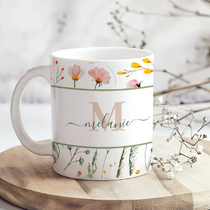 Boho Wildflowers Custom Name Monogram Coffee Mug
