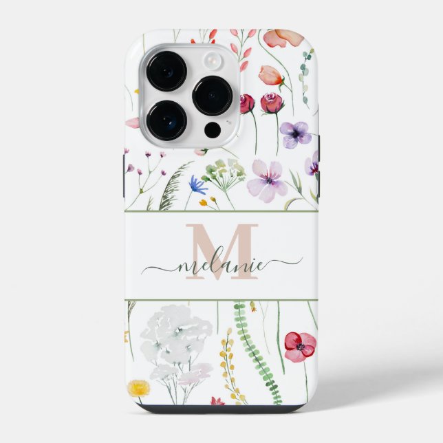 Boho Wildflowers Custom Name Monogram iPhone Case (Back)