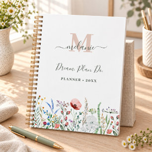 Boho Wildflowers Custom Name Monogram Planner