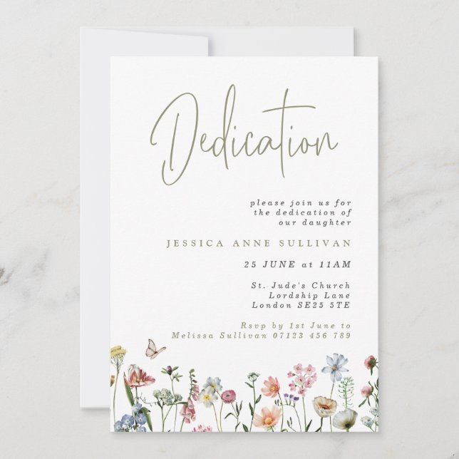Boho Wildflowers Dedication Invitation (Front)