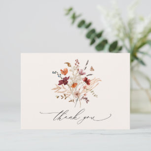 Boho Wildflowers Elegant Fall Wedding Thank You Card