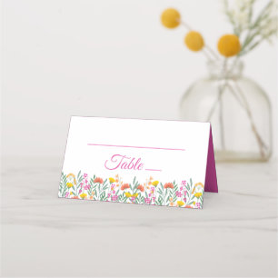 Boho Wildflowers Elegant Pink Wedding Floral  Place Card