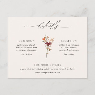 Boho Wildflowers Fall Wedding Details Enclosure Card