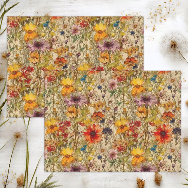 BOHO WILDFLOWERS FLORAL DECOUPAGE  TISSUE PAPER (BOHO WILDFLOWERS FLORAL DECOUPAGE TISSUE PAPER)
