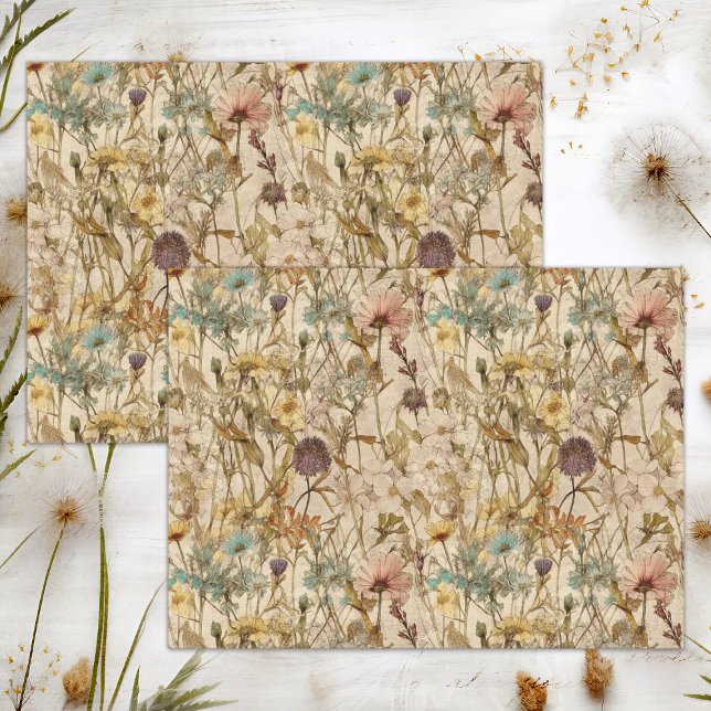 BOHO WILDFLOWERS FLORAL DECOUPAGE  TISSUE PAPER (BOHO WILDFLOWERS FLORAL DECOUPAGE TISSUE PAPER)
