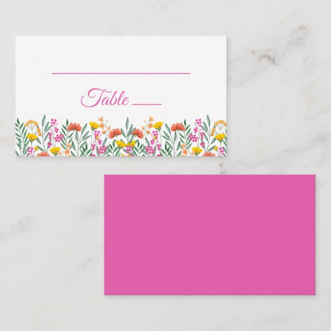 Boho Wildflowers Garden Pink Floral Wedding  Place Card (Front/Back)