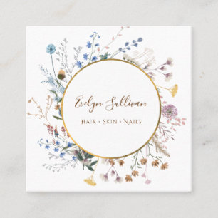 Boho wildflowers gold circle business card