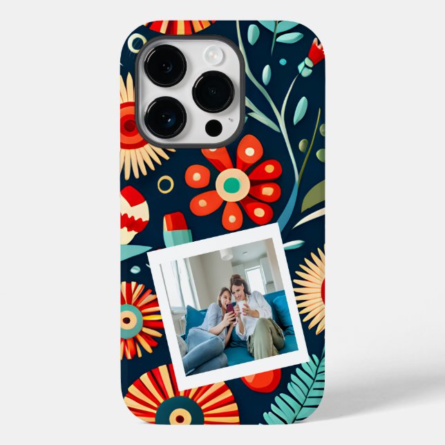 boho wildflowers Green Red Personalised Photo Case-Mate iPhone Case (Back)