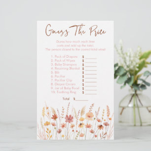 Boho Wildflowers Guess The Price Baby Shower Game