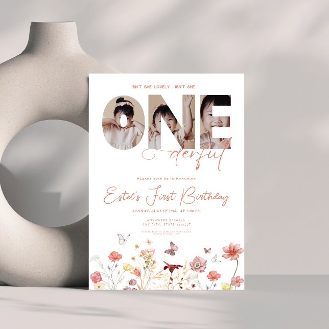 Boho Wildflowers Isn't She ONEderful 1st Birthday Invitation (Creator Uploaded)