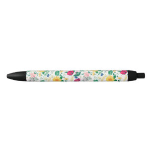 Boho Wildflowers Meadow Floral Design Black Ink Pen